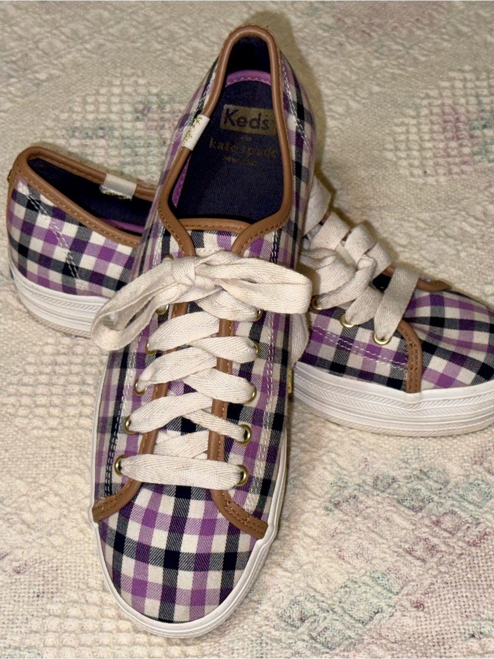 Keds Kate Spade Purple Black White  Checked Gingham New York Sneakers Size 9